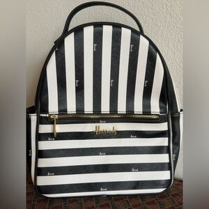 NWOT HARRODS Black and White Striped Backpack